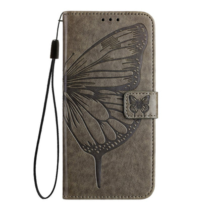For iPhone 16e Embossed Butterfly Leather Phone Case(Grey) by bashfashion