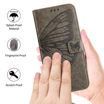 For iPhone 16e Embossed Butterfly Leather Phone Case(Grey) by bashfashion