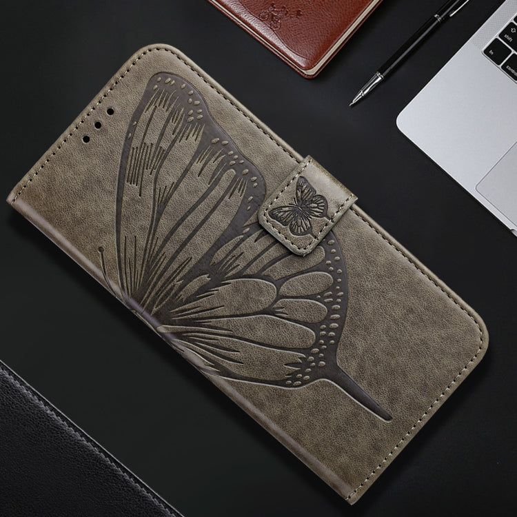 For iPhone 16e Embossed Butterfly Leather Phone Case(Grey) by bashfashion