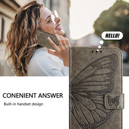 For iPhone 16e Embossed Butterfly Leather Phone Case(Grey) by bashfashion