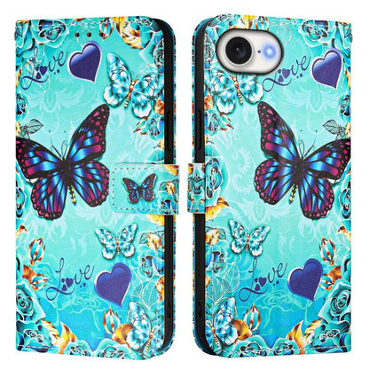 For iPhone 16e Colored Drawing Pattern Plain Weave Leather Phone Case(Caring Butterfly) by bashfashion