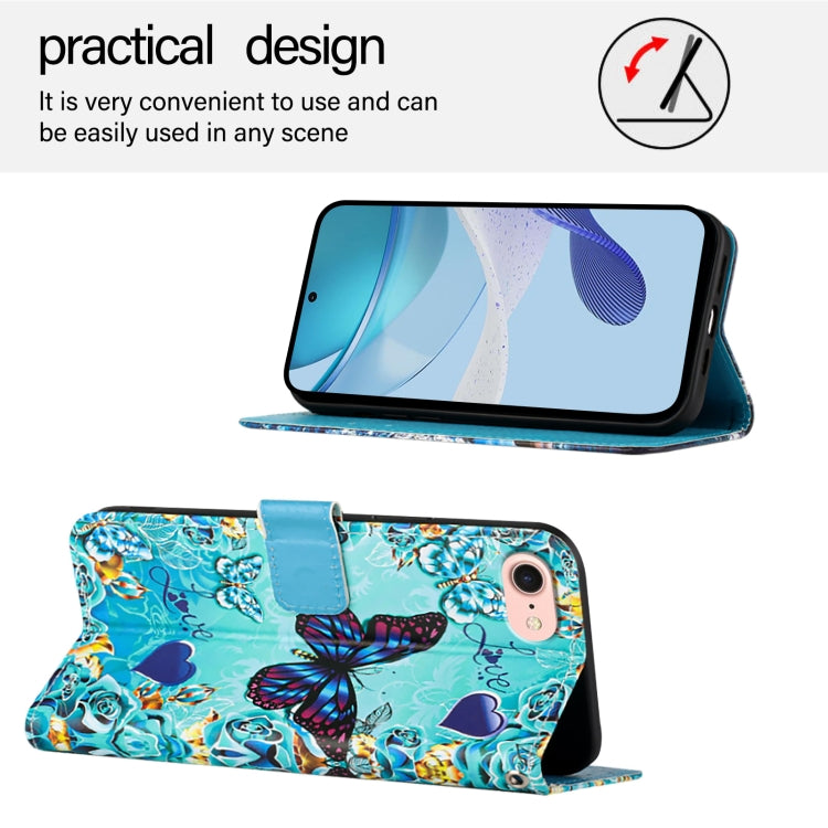 For iPhone 16e Colored Drawing Pattern Plain Weave Leather Phone Case(Caring Butterfly) by bashfashion