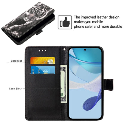 For iPhone 16e Colored Drawing Pattern Plain Weave Leather Phone Case(Black And White Tiger) by bashfashion