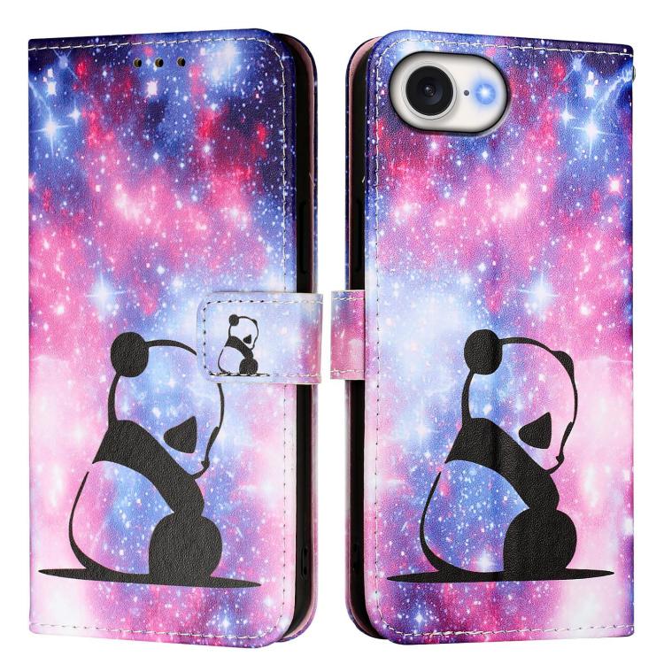 For iPhone 16e Colored Drawing Pattern Plain Weave Leather Phone Case(Baby Panda) by bashfashion