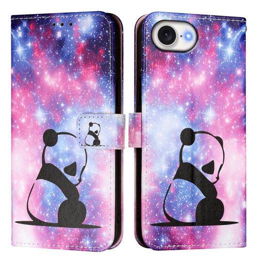 For iPhone 16e Colored Drawing Pattern Plain Weave Leather Phone Case(Baby Panda) by bashfashion