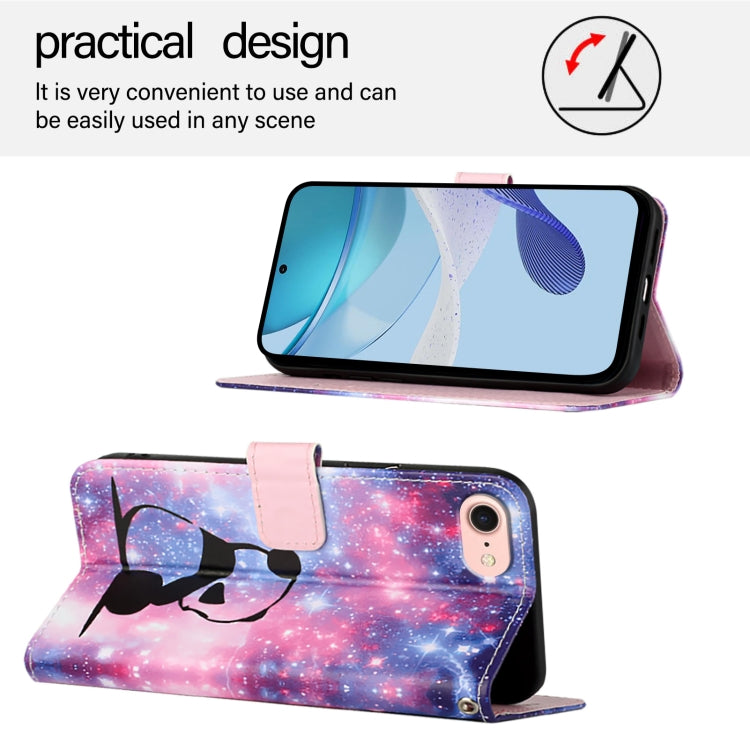 For iPhone 16e Colored Drawing Pattern Plain Weave Leather Phone Case(Baby Panda) by bashfashion