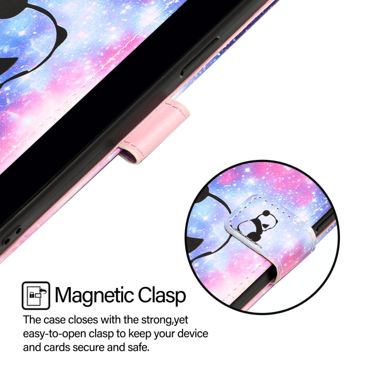 For iPhone 16e Colored Drawing Pattern Plain Weave Leather Phone Case(Baby Panda) by bashfashion