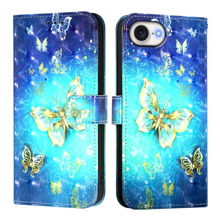 For iPhone 16e 3D Painting Horizontal Flip Leather Phone Case(Golden Butterfly) by bashfashion