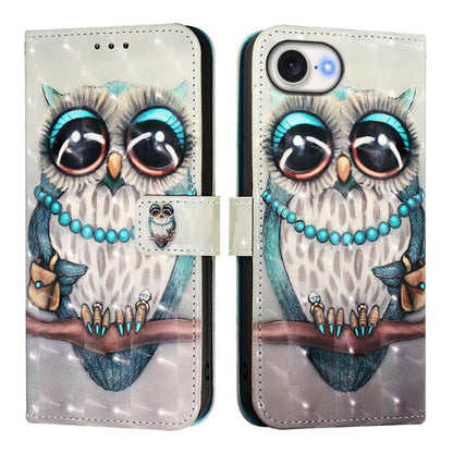 For iPhone 16e 3D Painting Horizontal Flip Leather Phone Case(Grey Owl) by bashfashion
