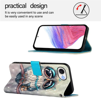 For iPhone 16e 3D Painting Horizontal Flip Leather Phone Case(Grey Owl) by bashfashion