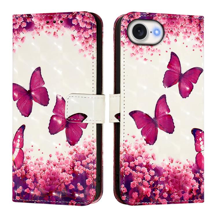 For iPhone 16e 3D Painting Horizontal Flip Leather Phone Case(Rose Butterfly) by bashfashion