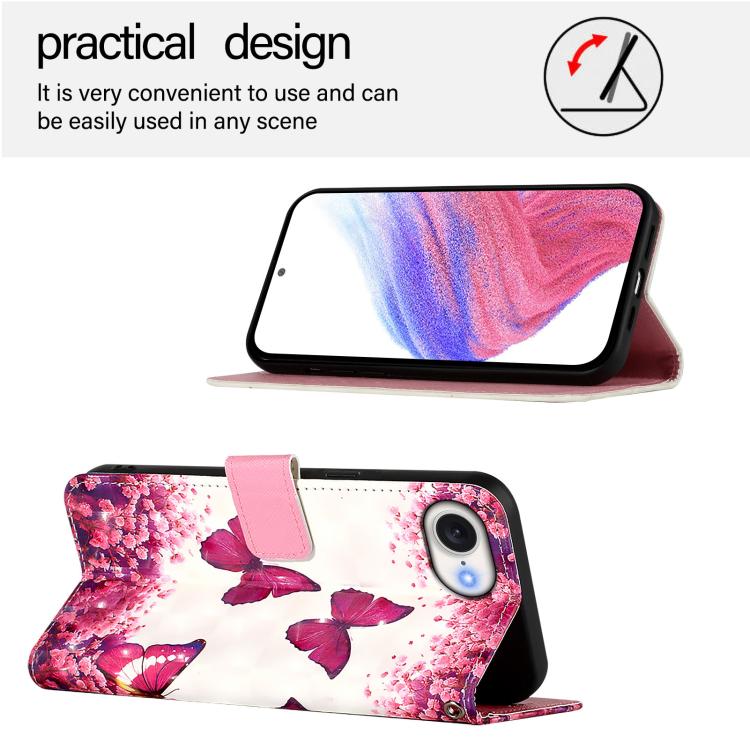 For iPhone 16e 3D Painting Horizontal Flip Leather Phone Case(Rose Butterfly) by bashfashion