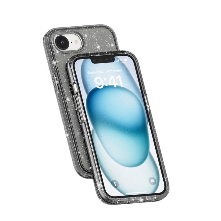 For iPhone 16e Shockproof Terminator Glitter Powder Phone Case(Black) by bashfashion