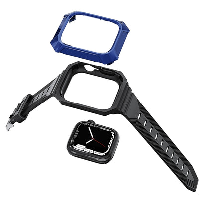 For Apple Watch 9 45mm PC Rugged Case Integrated TPU Watch Band(Black) by bashfashion