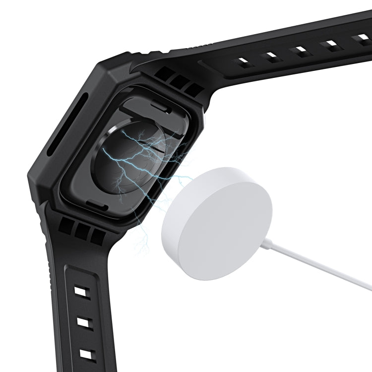 For Apple Watch 9 45mm PC Rugged Case Integrated TPU Watch Band(Black) by bashfashion