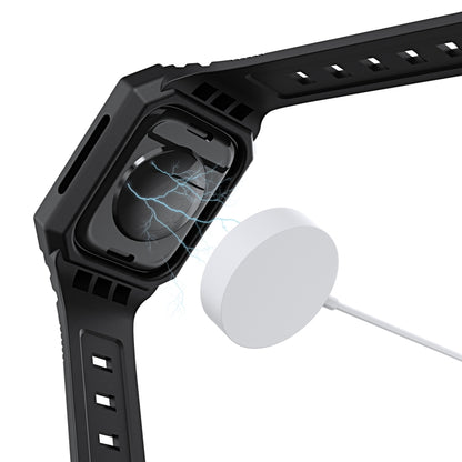 For Apple Watch 9 41mm PC Rugged Case Integrated TPU Watch Band(Black) by bashfashion