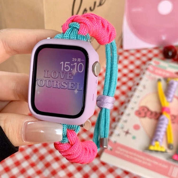 For Apple Watch 7 45mm Twist Knotted Nylon Watch Band(Rose Red Mint Green) by bashfashion