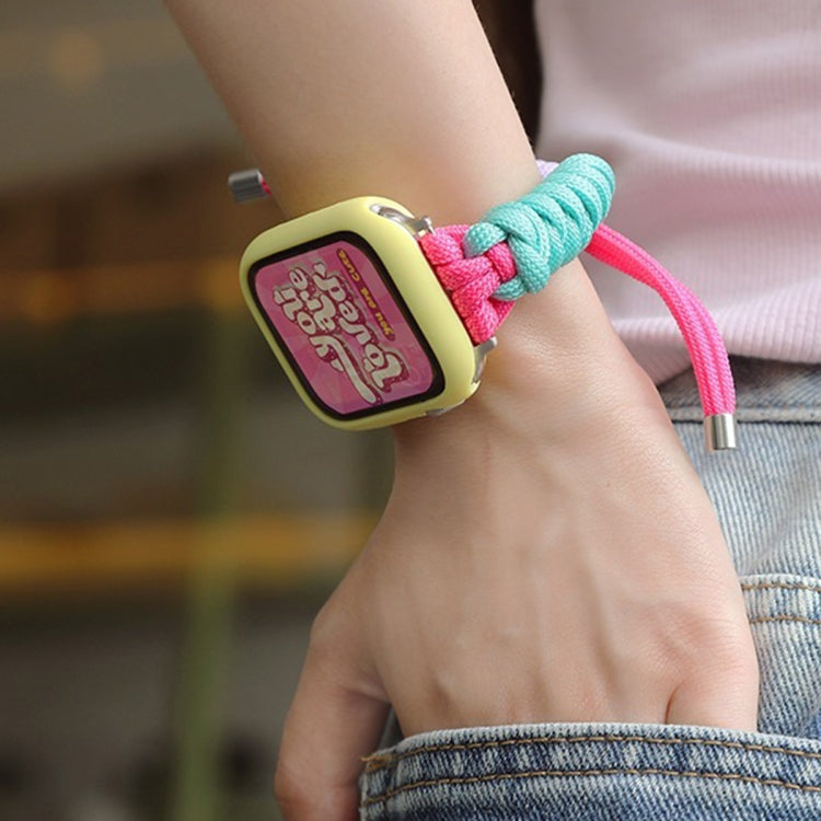 For Apple Watch 6 44mm Twist Knotted Nylon Watch Band(Mint Green Rose Red) by bashfashion