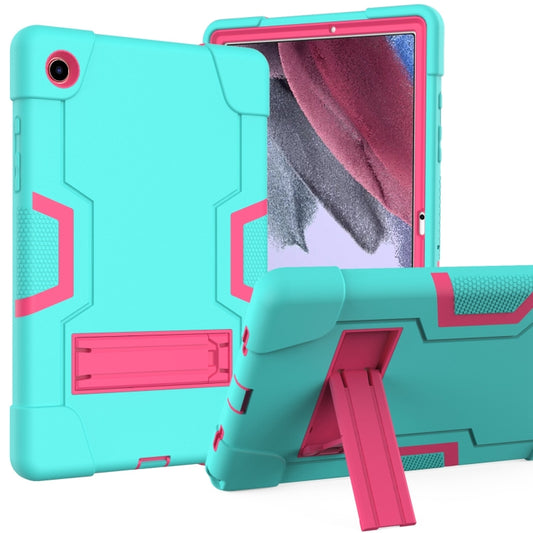 For Samsung Galaxy Tab A8 Contrast Color Robot Silicone Hybrid PC Tablet Case with Holder(Mint Green Rose Red) by bashfashion