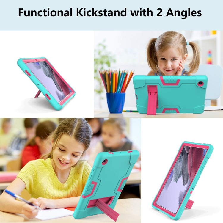 For Samsung Galaxy Tab A8 Contrast Color Robot Silicone Hybrid PC Tablet Case with Holder(Mint Green Rose Red) by bashfashion