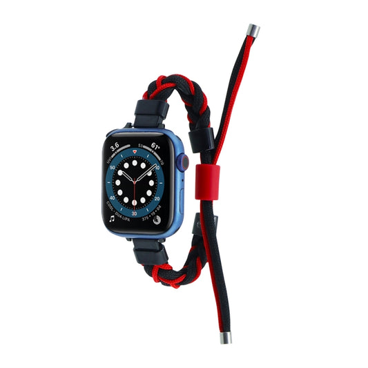 Silicone Bean Braided Cord Nylon Watch Band For Apple Watch Ultra 49mm(Black Red) by bashfashion