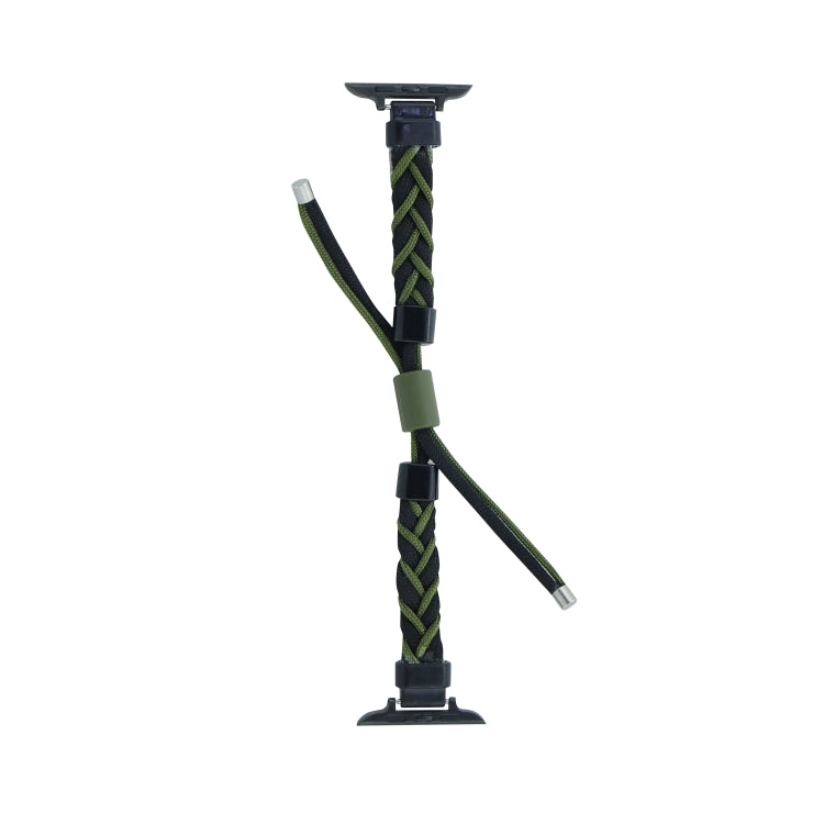 Silicone Bean Braided Cord Nylon Watch Band For Apple Watch 7 45mm(Black Green) by bashfashion