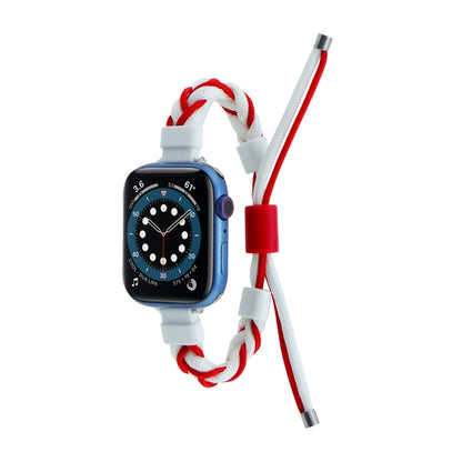 Silicone Bean Braided Cord Nylon Watch Band For Apple Watch SE 40mm(White Red) by bashfashion