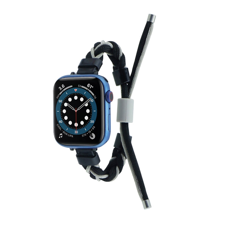Silicone Bean Braided Cord Nylon Watch Band For Apple Watch SE 44mm(Black Grey) by bashfashion