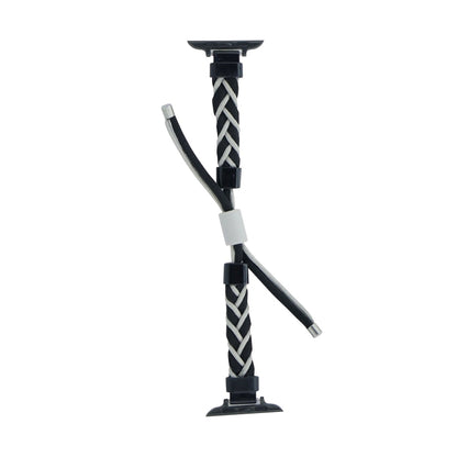 Silicone Bean Braided Cord Nylon Watch Band For Apple Watch 5 44mm(Black Grey) by bashfashion