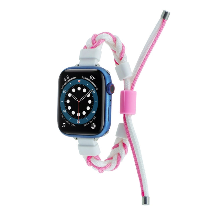 Silicone Bean Braided Cord Nylon Watch Band For Apple Watch 4 40mm(White Pink) by bashfashion