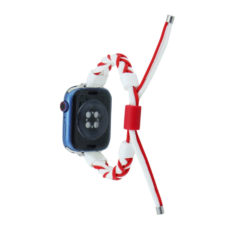 Silicone Bean Braided Cord Nylon Watch Band For Apple Watch 3 38mm(White Red) by bashfashion