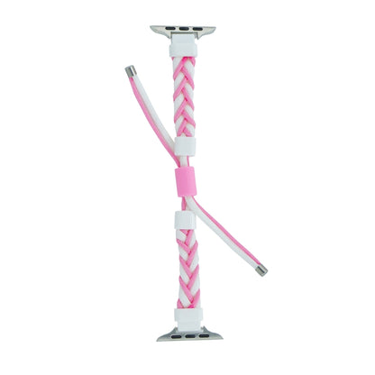 Silicone Bean Braided Cord Nylon Watch Band For Apple Watch 3 42mm(White Pink) by bashfashion