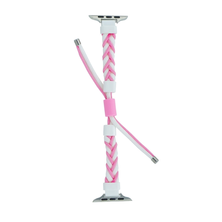 Silicone Bean Braided Cord Nylon Watch Band For Apple Watch Ultra 2 49mm(White Pink) by bashfashion