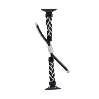 Silicone Bean Braided Cord Nylon Watch Band For Apple Watch Ultra 2 49mm(Black Grey) by bashfashion