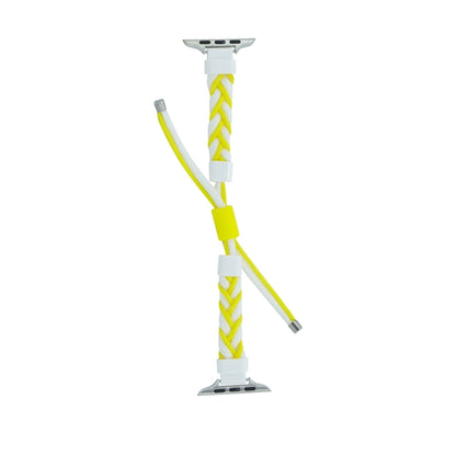 Silicone Bean Braided Cord Nylon Watch Band For Apple Watch 9 45mm(White Yellow) by bashfashion