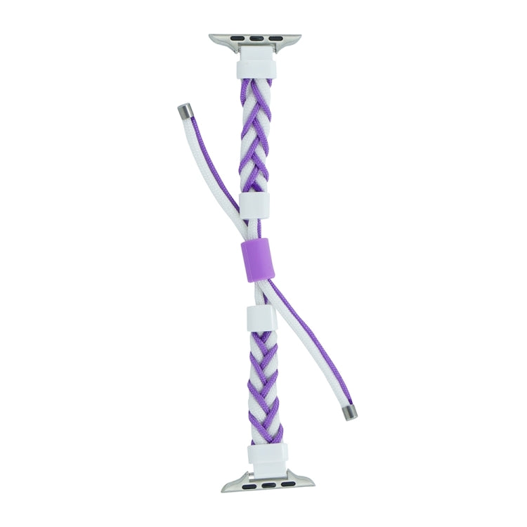 Silicone Bean Braided Cord Nylon Watch Band For Apple Watch 9 45mm(White Purple) by bashfashion