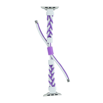 Silicone Bean Braided Cord Nylon Watch Band For Apple Watch 9 45mm(White Purple) by bashfashion