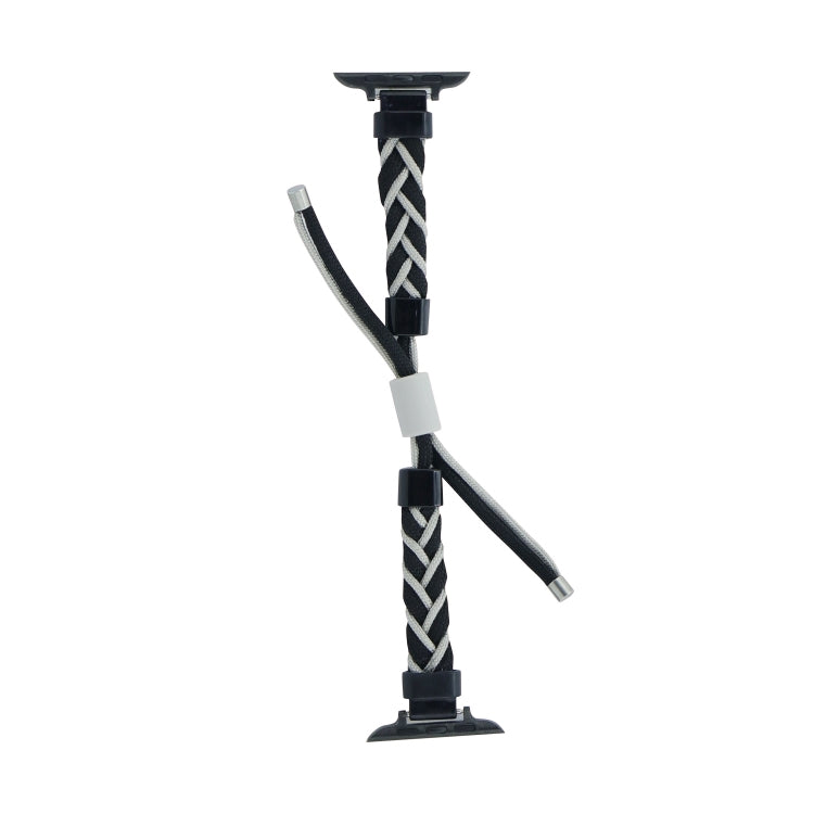 Silicone Bean Braided Cord Nylon Watch Band For Apple Watch 9 45mm(Black Grey) by bashfashion