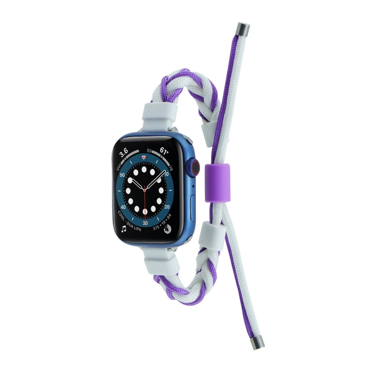 Silicone Bean Braided Cord Nylon Watch Band For Apple Watch 9 41mm(White Purple) by bashfashion