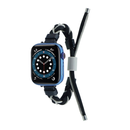 Silicone Bean Braided Cord Nylon Watch Band For Apple Watch 9 41mm(Black Grey) by bashfashion
