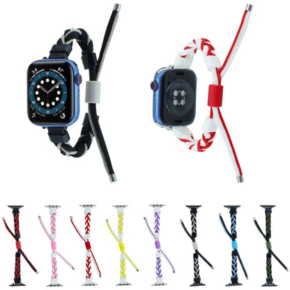 Silicone Bean Braided Cord Nylon Watch Band For Apple Watch 38mm(Black Blue) by bashfashion