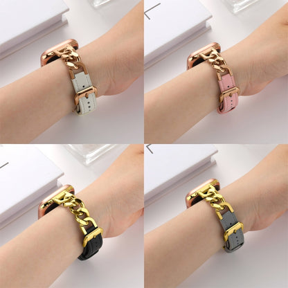 For Apple Watch Series 10 42mm Chain Genuine Leather Watch Band, Size: L(Rose Gold Pale Mauve) by bashfashion