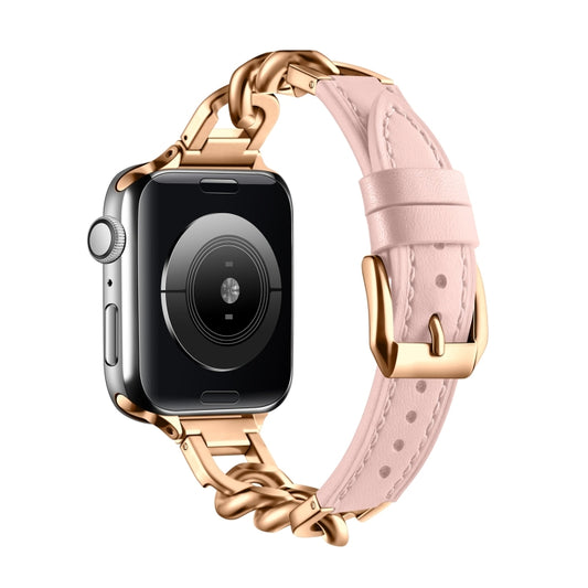 For Apple Watch Series 10 46mm Chain Genuine Leather Watch Band, Size: S(Rose Gold Pink) by bashfashion