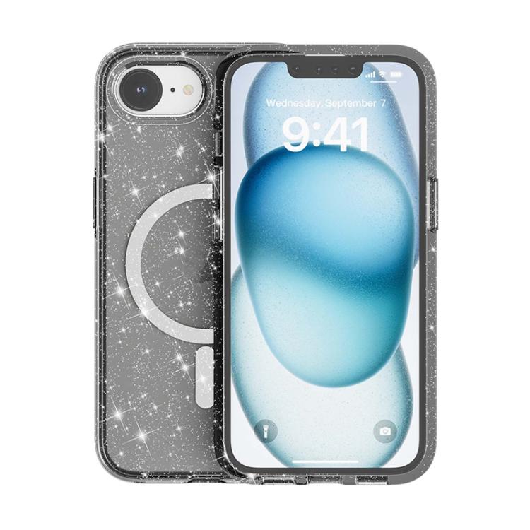 For iPhone 16e Terminator Style Glitter Powder MagSafe Magnetic Phone Case(Black) by bashfashion