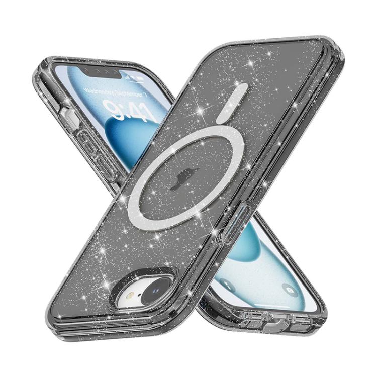 For iPhone 16e Terminator Style Glitter Powder MagSafe Magnetic Phone Case(Black) by bashfashion