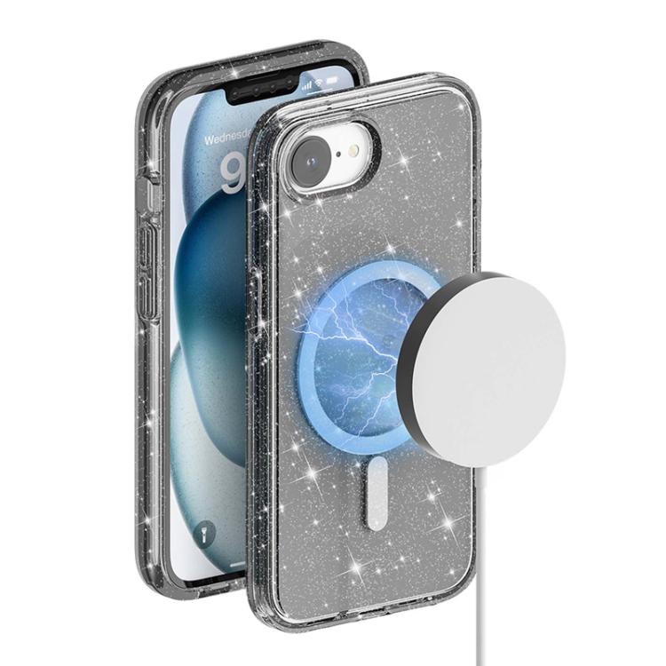 For iPhone 16e Terminator Style Glitter Powder MagSafe Magnetic Phone Case(Black) by bashfashion