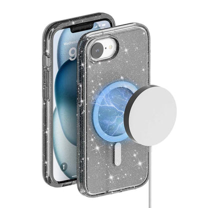 For iPhone 16e Terminator Style Glitter Powder MagSafe Magnetic Phone Case(Black) by bashfashion
