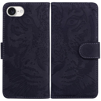 For iPhone 16e Tiger Embossing Pattern Leather Phone Case(Black) by bashfashion