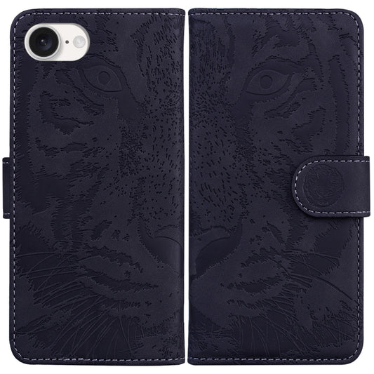 For iPhone 16e Tiger Embossing Pattern Leather Phone Case(Black) by bashfashion
