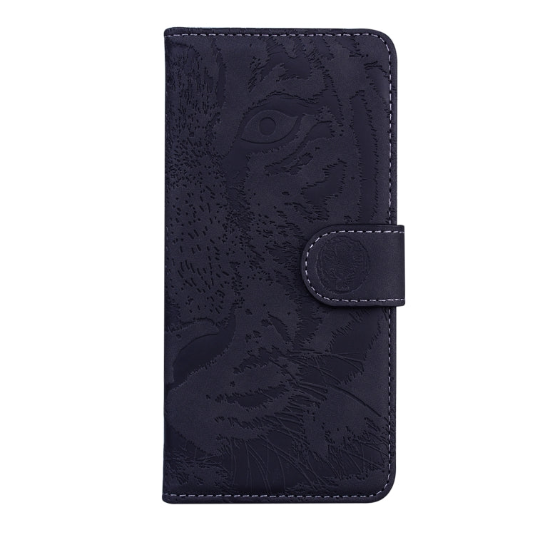For iPhone 16e Tiger Embossing Pattern Leather Phone Case(Black) by bashfashion
